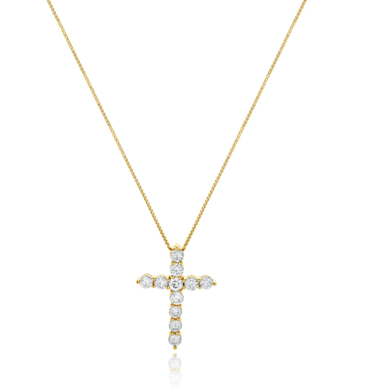 14 Karat Yellow Gold Diamond Cross Necklace