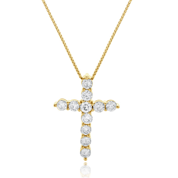 14 Karat Yellow Gold Diamond Cross Necklace