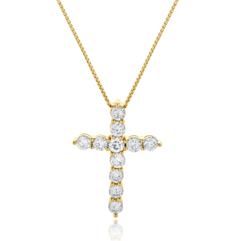 14 Karat Yellow Gold Diamond Cross Necklace