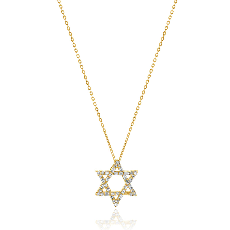 14 Karat Yellow Gold Diamond Star of David Necklace