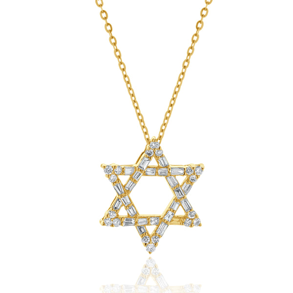 14 Karat Yellow Gold Diamond Star of David Necklace