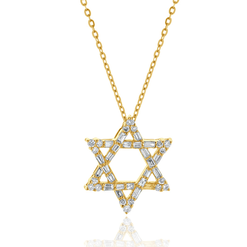 14 Karat Yellow Gold Diamond Star of David Necklace