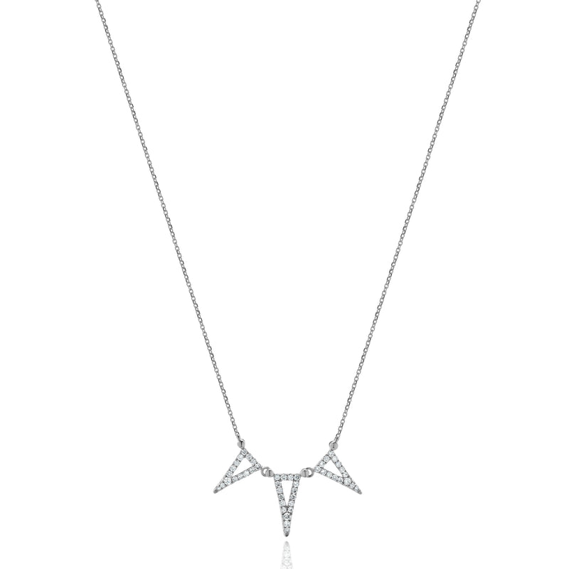 18 Karat White Gold Diamond Triangle Station Necklace
