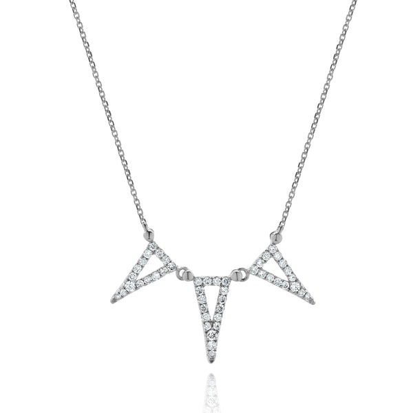 18 Karat White Gold Diamond Triangle Station Necklace