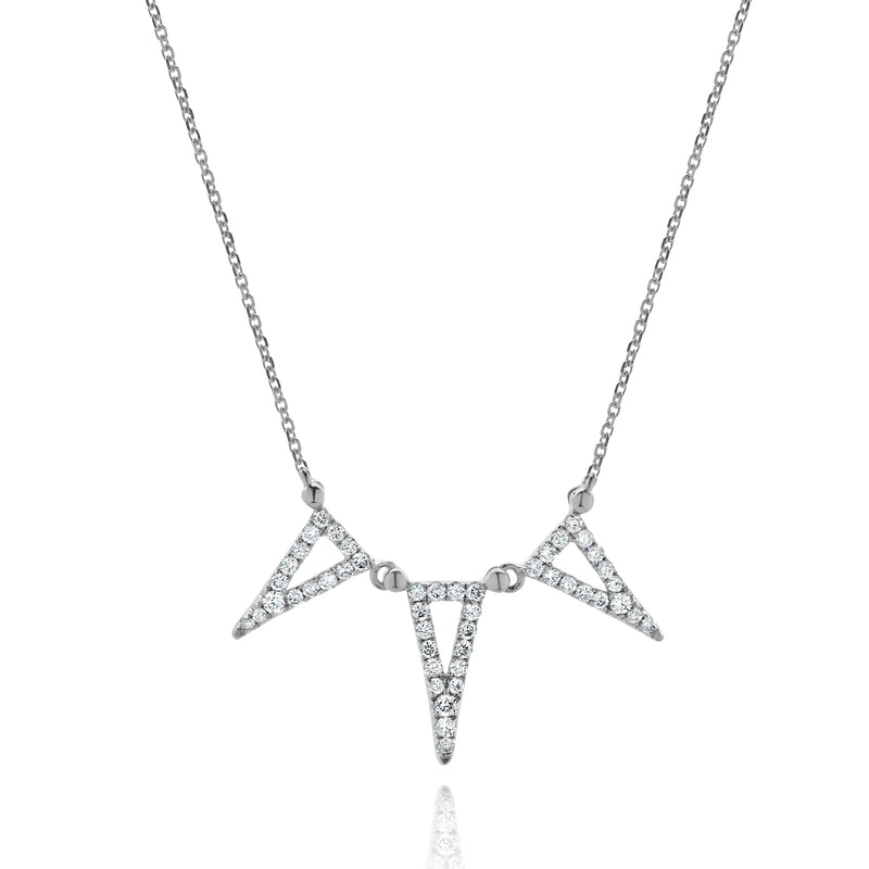 18 Karat White Gold Diamond Triangle Station Necklace