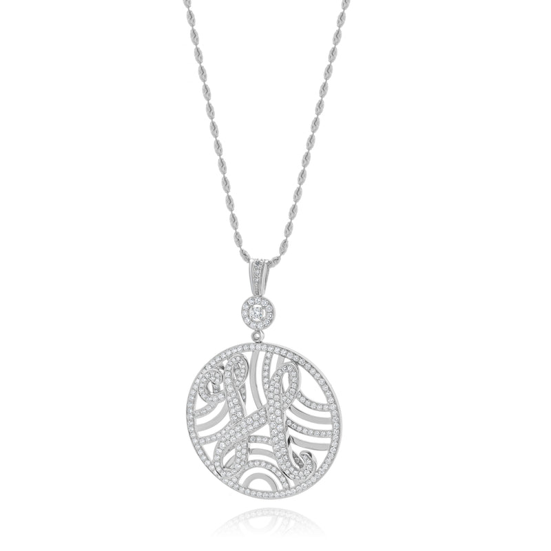 18 Karat White Gold Diamond 3D Diamond Letter H Necklace