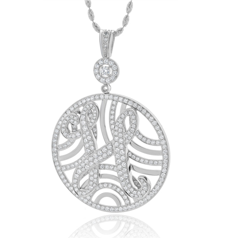 18 Karat White Gold Diamond 3D Diamond Letter H Necklace