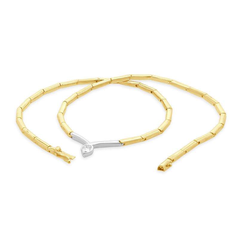 14 Karat Yellow & White Gold Bezel Set Pear Cut Diamond Collar Necklace