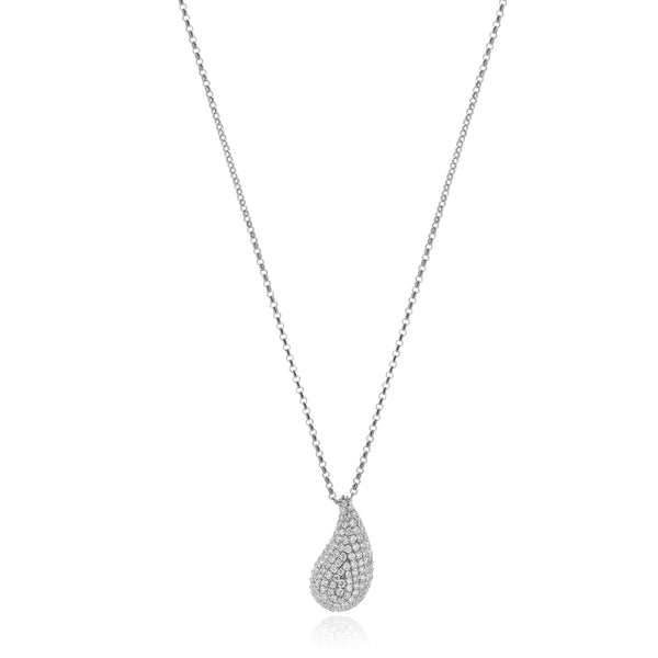 18 Karat White Gold Pave Diamond Tear Drop Necklace