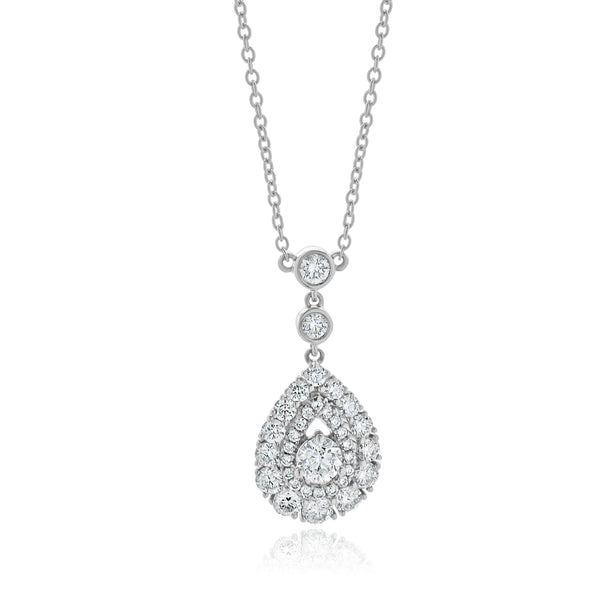14 Karat White Gold Pear Diamond Cluster Necklace