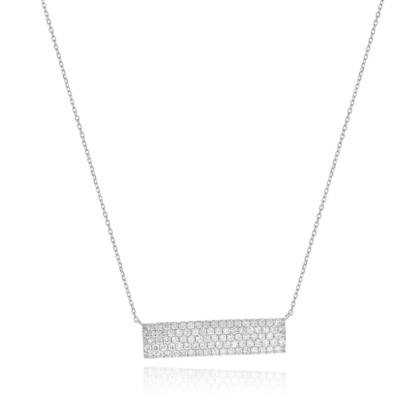14 Karat White Gold Pave Diamond Bar Necklace