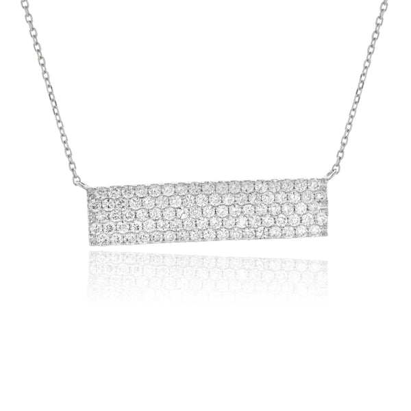 14 Karat White Gold Pave Diamond Bar Necklace
