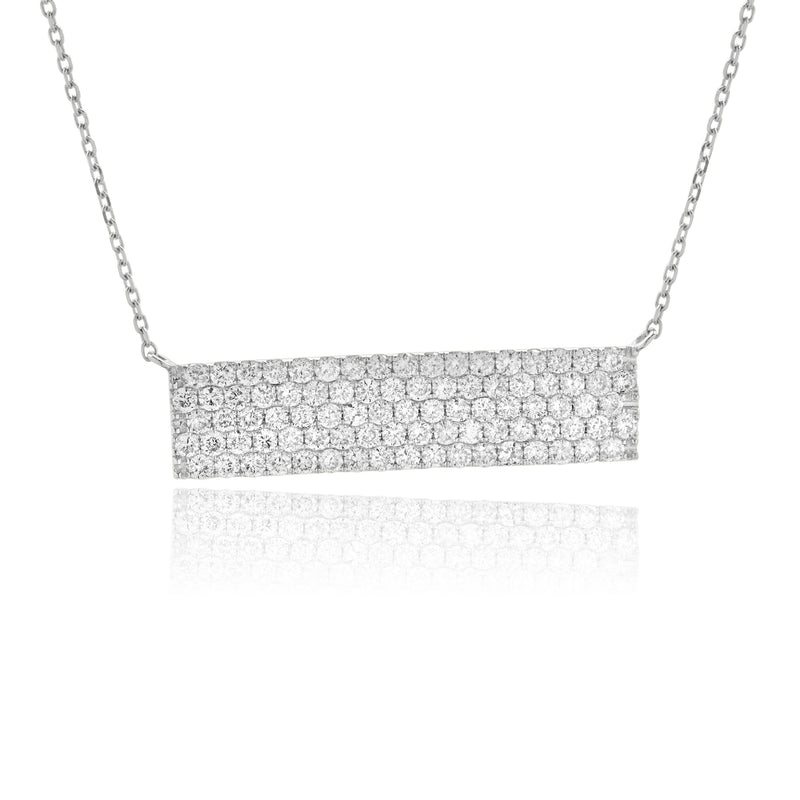 14 Karat White Gold Pave Diamond Bar Necklace