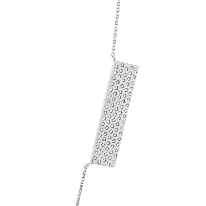 14 Karat White Gold Pave Diamond Bar Necklace