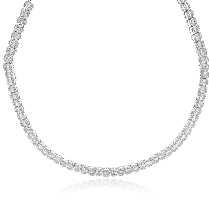 14 Karat White Gold Mosaic Set Diamond Collar Necklace