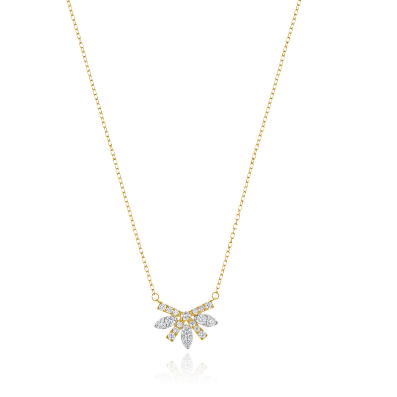 18 Karat Yellow & White Gold Diamond Floral Necklace