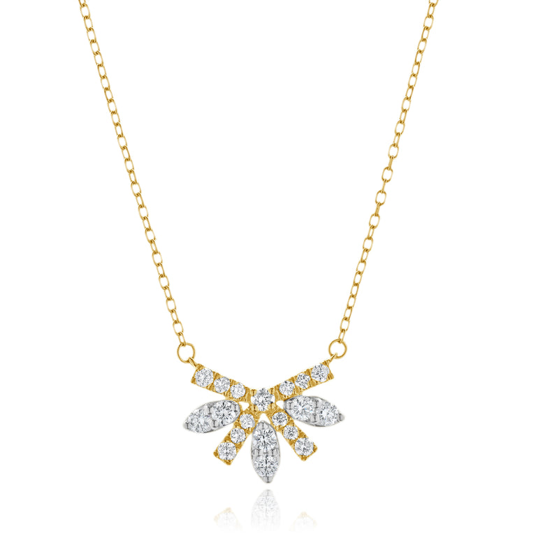 18 Karat Yellow & White Gold Diamond Floral Necklace