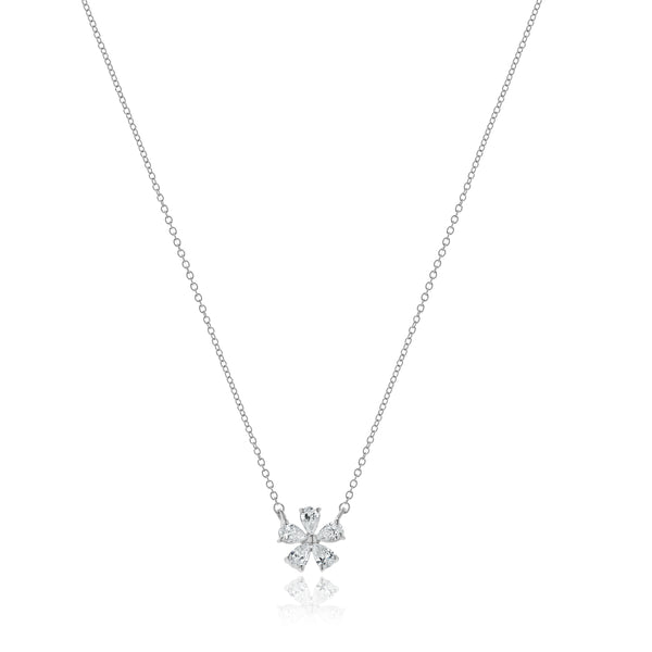 18 Karat White Gold Pear Cut Diamond Flower Necklace