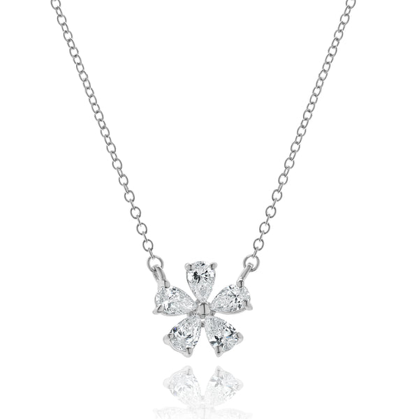18 Karat White Gold Pear Cut Diamond Flower Necklace