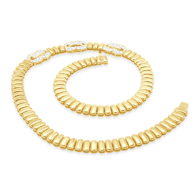 22 Karat Yellow Gold Link Style Diamond Collar Necklace