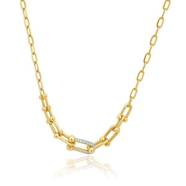 14 Karat Yellow Gold Diamond Hardware Link Necklace