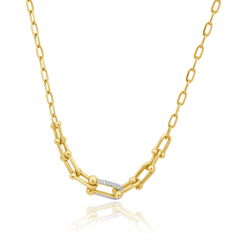 14 Karat Yellow Gold Diamond Hardware Link Necklace