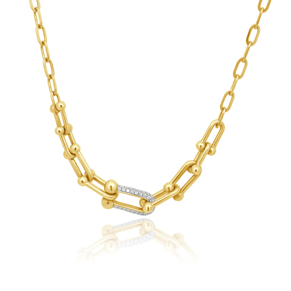 14 Karat Yellow Gold Diamond Hardware Link Necklace