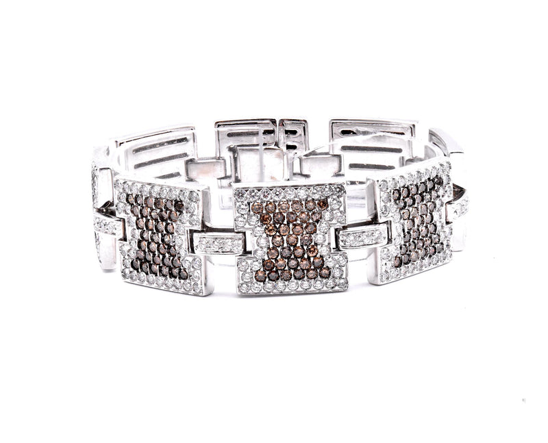 14 Karat White Gold Chocolate and White Diamond Square Link Bracelet