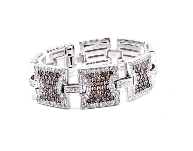14 Karat White Gold Chocolate and White Diamond Square Link Bracelet