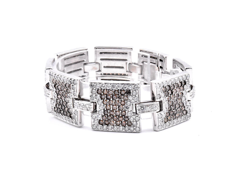 14 Karat White Gold Chocolate and White Diamond Square Link Bracelet