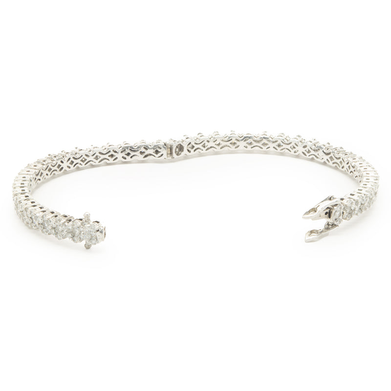 14 Karat White Gold Diamond Cluster Bangle Bracelet