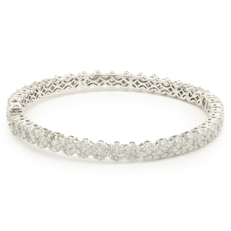 14 Karat White Gold Diamond Cluster Bangle Bracelet