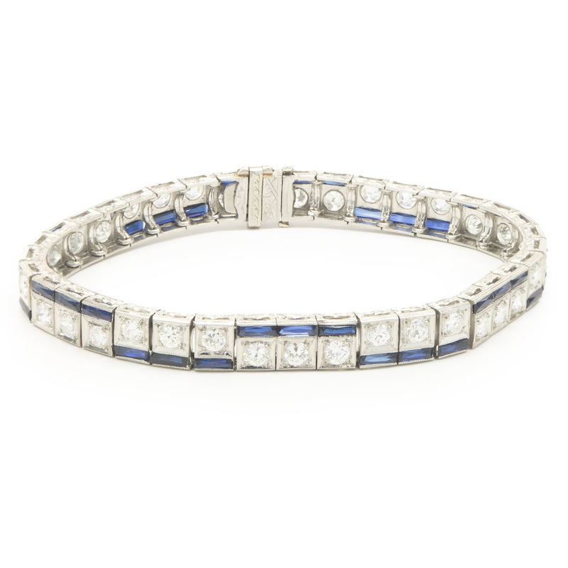 Platinum Vintage Diamond and Sapphire Bracelet