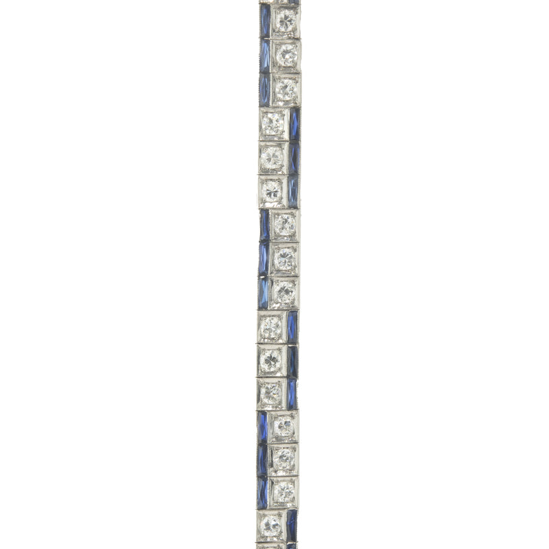 Platinum Vintage Diamond and Sapphire Bracelet