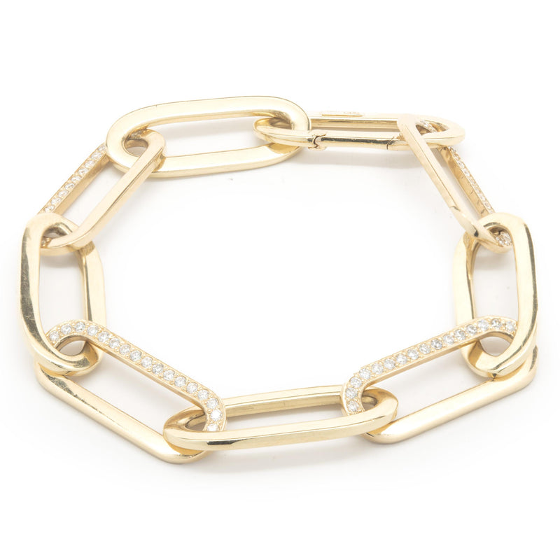 14 Karat Yellow Gold Alternating Diamond Oval Link Bracelet