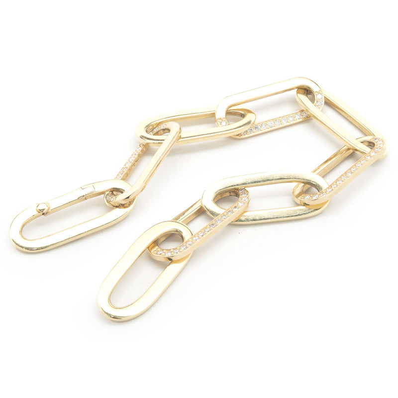 14 Karat Yellow Gold Alternating Diamond Oval Link Bracelet