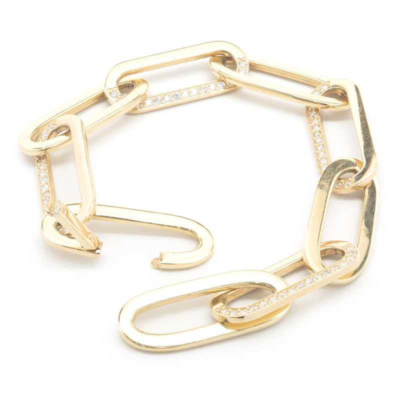 14 Karat Yellow Gold Alternating Diamond Oval Link Bracelet