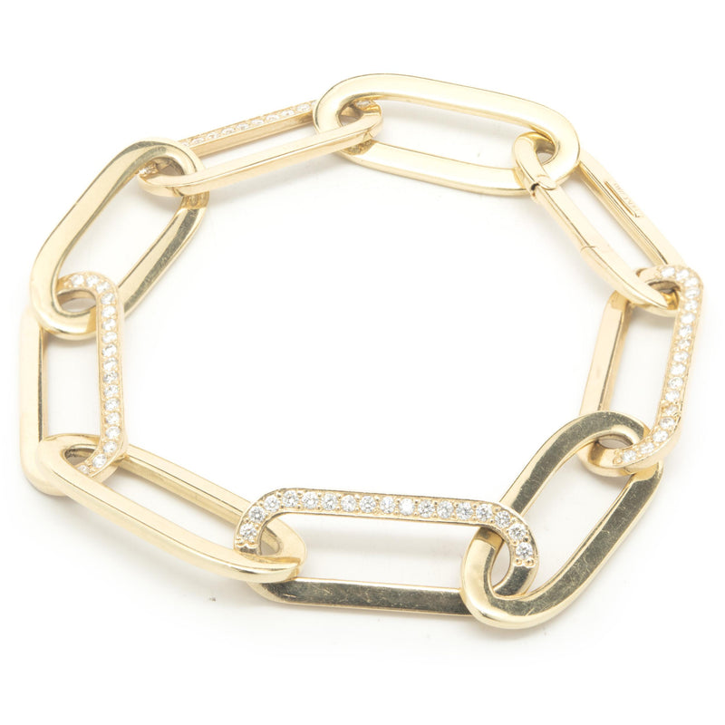 14 Karat Yellow Gold Alternating Diamond Oval Link Bracelet