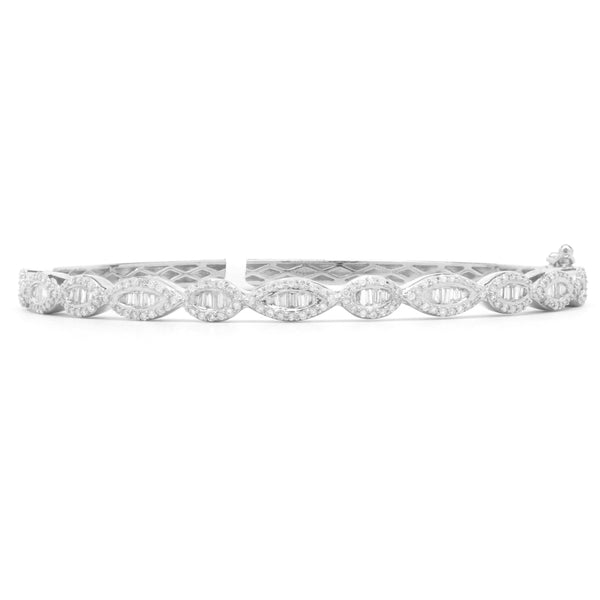 18 Karat White Gold Mosaic Set Diamond Wave Bangle Bracelet