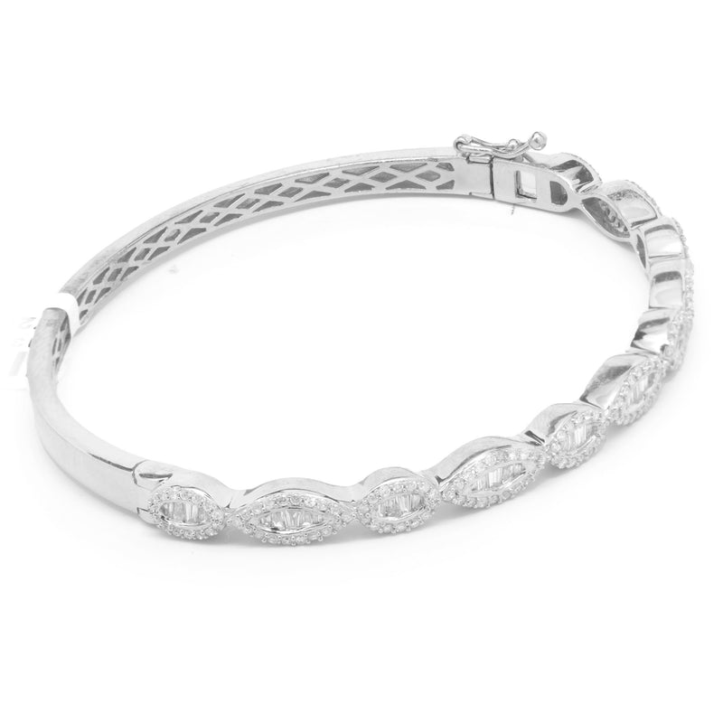 18 Karat White Gold Mosaic Set Diamond Wave Bangle Bracelet