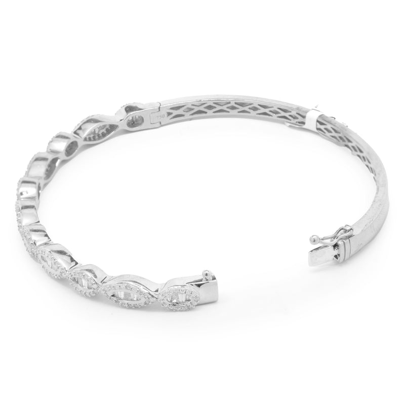 18 Karat White Gold Mosaic Set Diamond Wave Bangle Bracelet