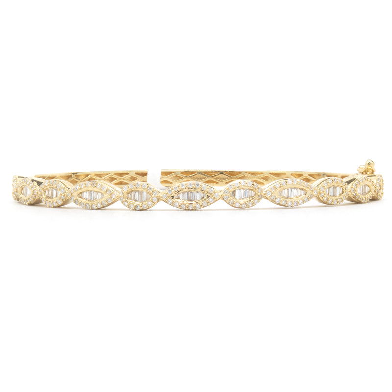 18 Karat Yellow Gold Mosaic Set Diamond Wave Bangle Bracelet