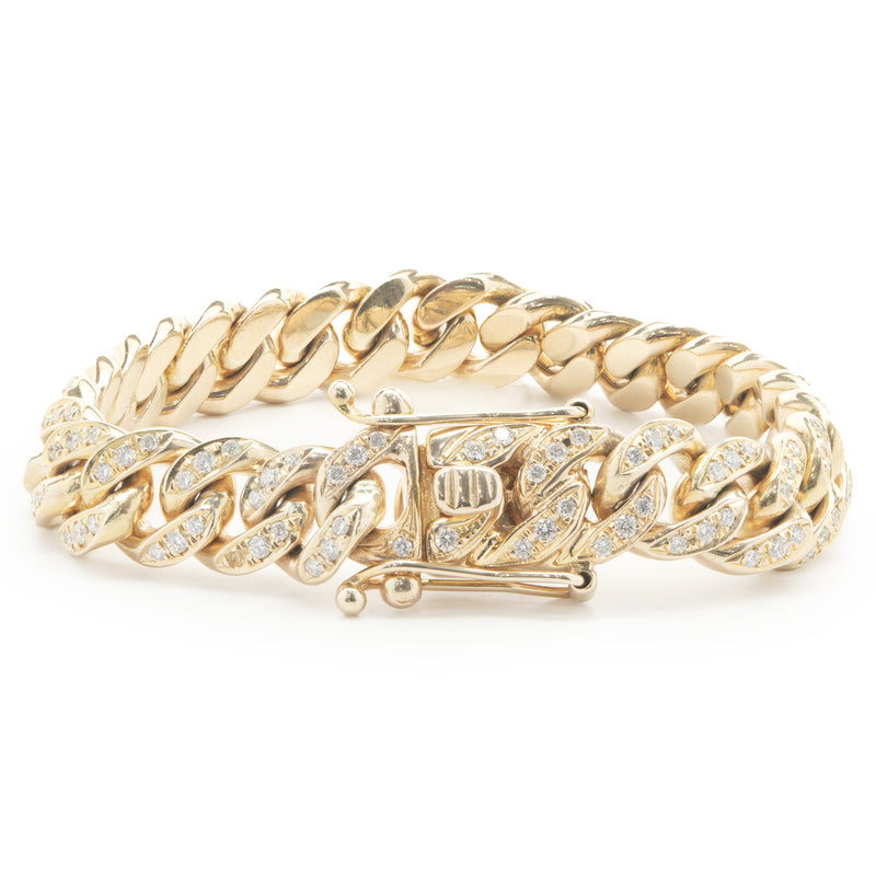 14 Karat Yellow Gold Diamond Cuban Link Bracelet
