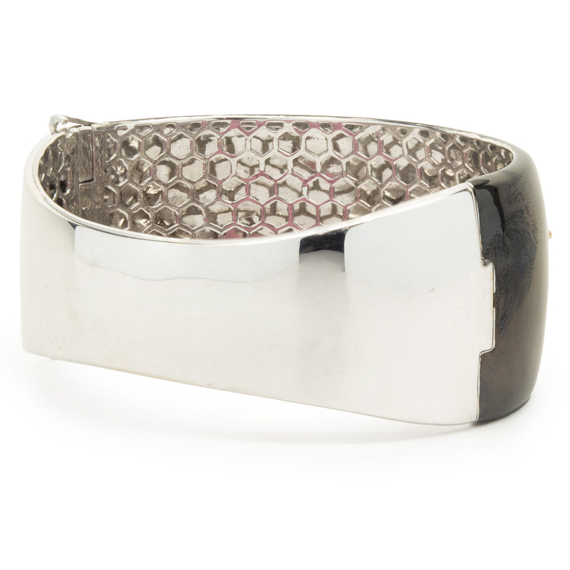 18 Karat Rose Gold, Black Enamel, and Mosaic Set Diamond Star Bangle Bracelet