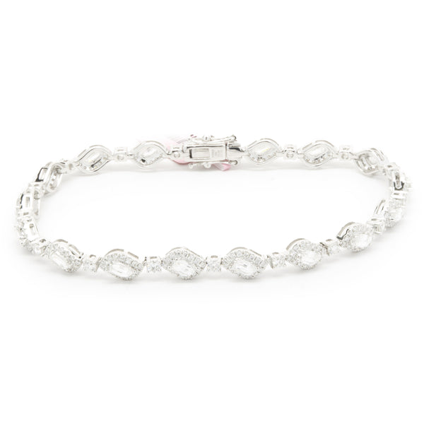 18 Karat White Gold Flame Cut Diamond Inline Bracelet
