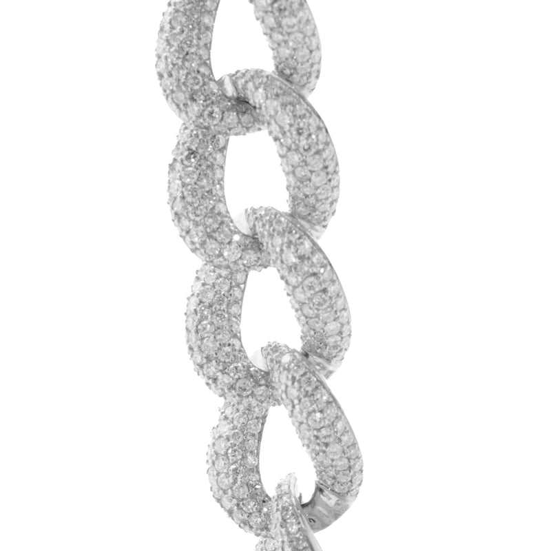 18 Karat White Gold Pave Diamond Cuban Link Bracelet
