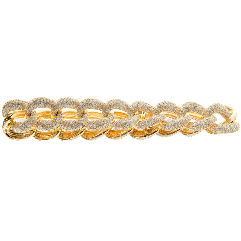 18 Karat Yellow Gold Pave Diamond Cuban Link Bracelet