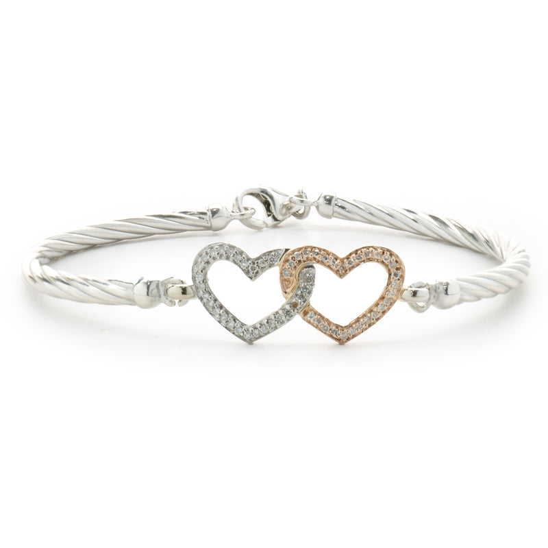 Diamond Heart Bangle Bracelet Sterling Silver