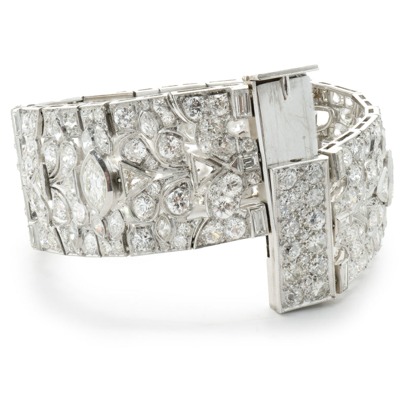 Platinum & 14 Karat White Gold Vintage Art Deco Diamond Multi Cut Diamond Bracelet