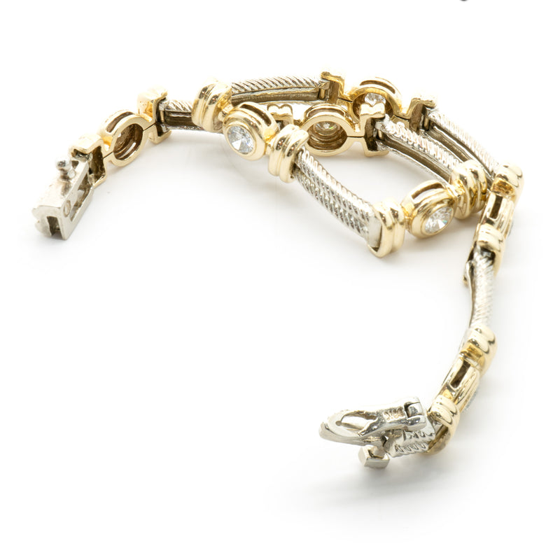 14 Karat Yellow & White Gold Bezel Set Diamond Bar Bracelet